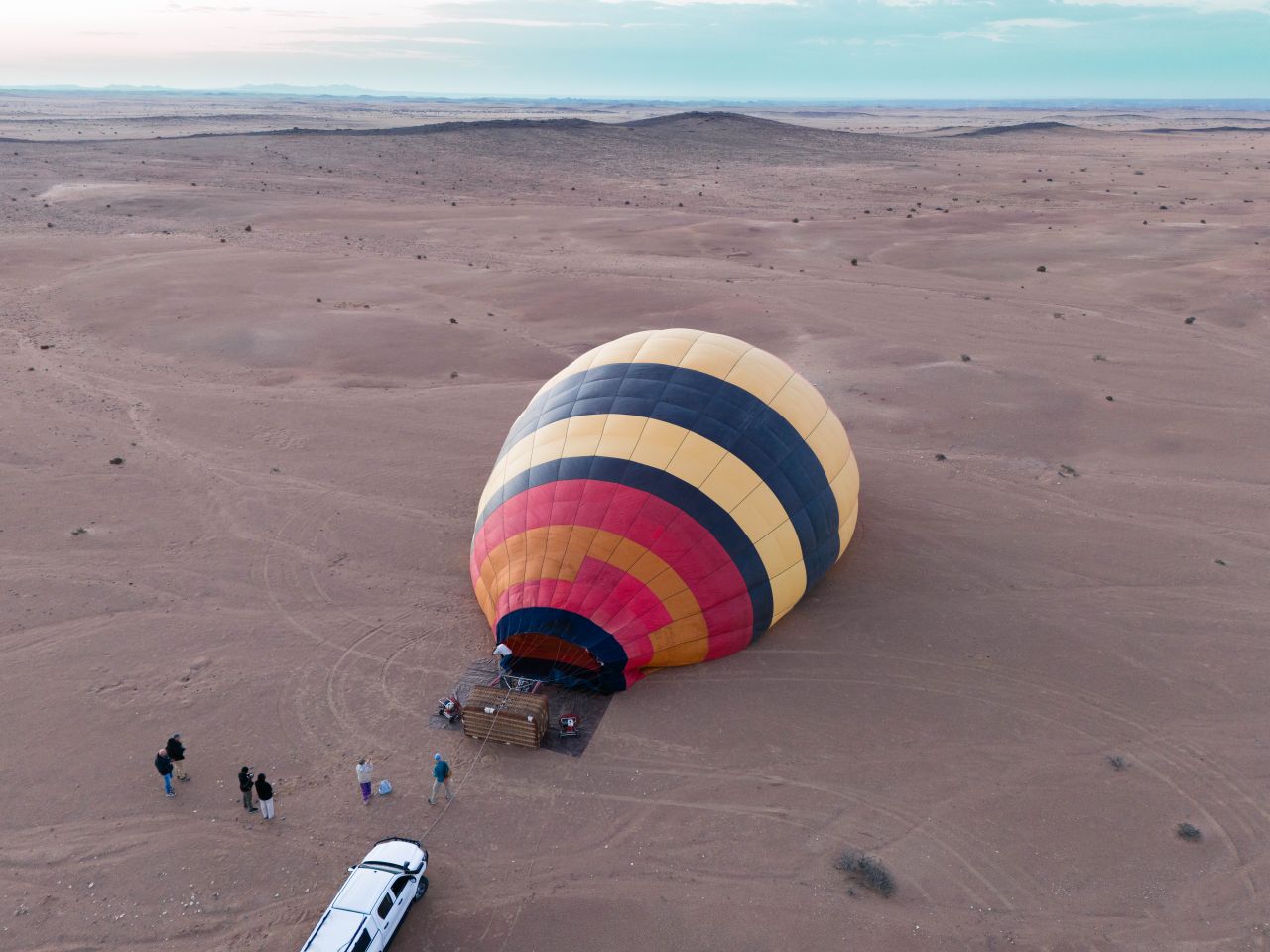 Hot air balloon over landscape
